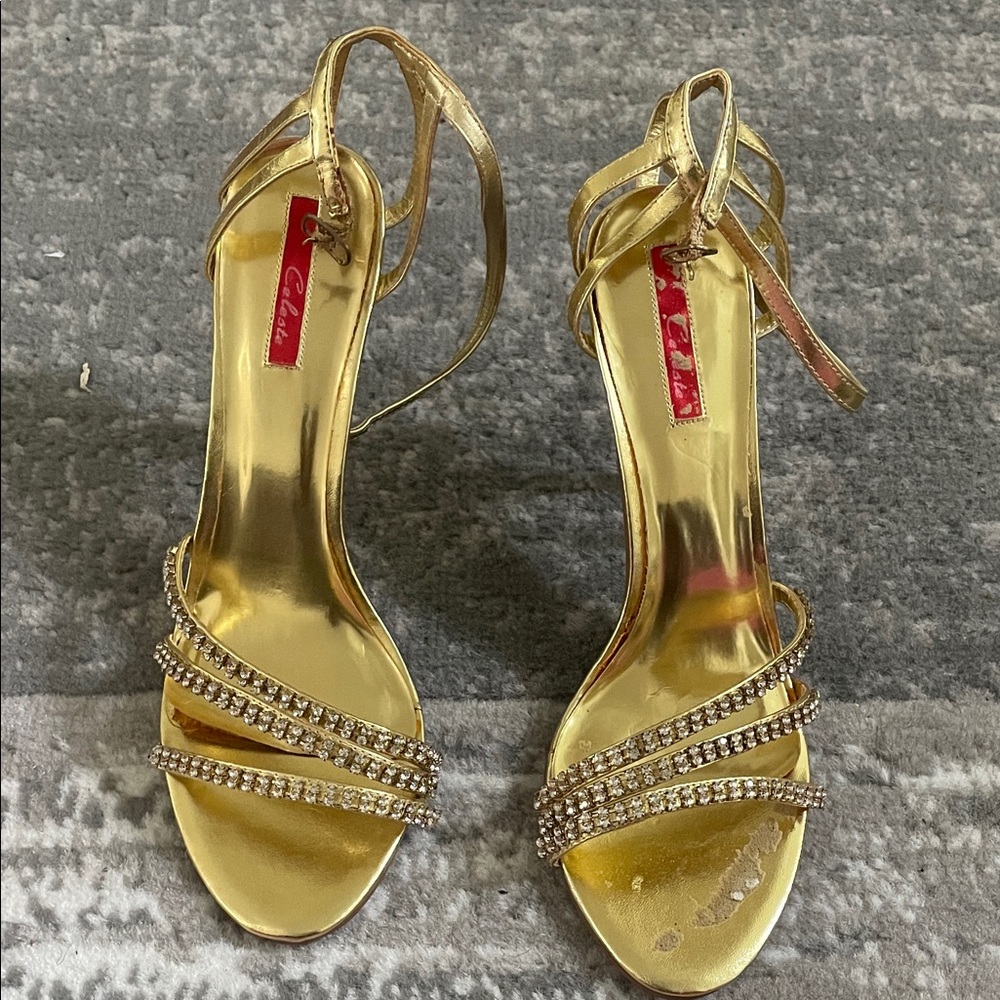 Gold Crystal-Strap High Heeled Sandals